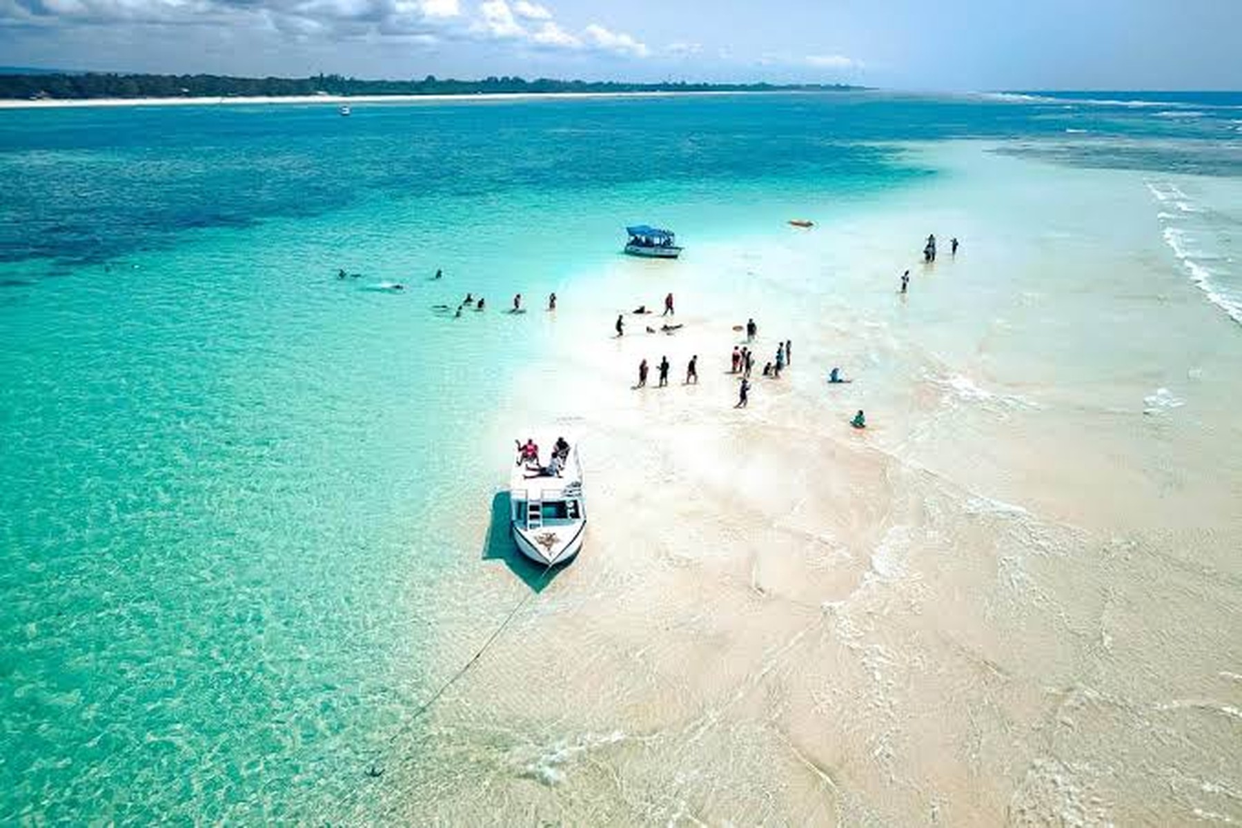 Aerial view of a white sandbar off the Mombasa coast