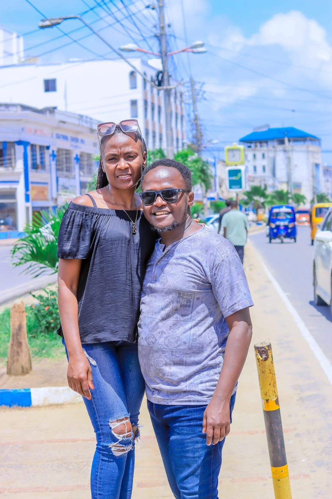 Couple smiling on a Mombasa street
