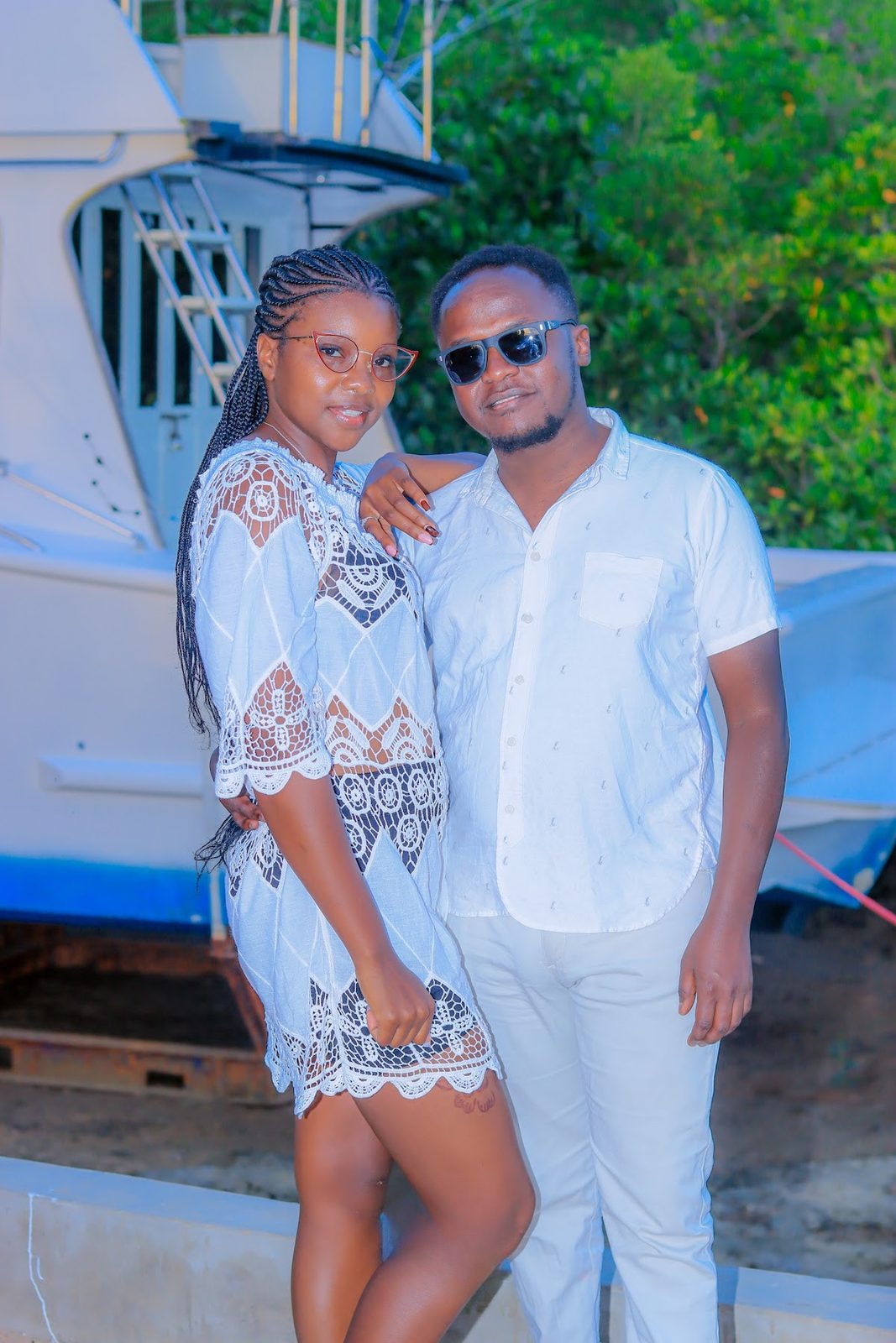 Couple posing on the cruise deck
