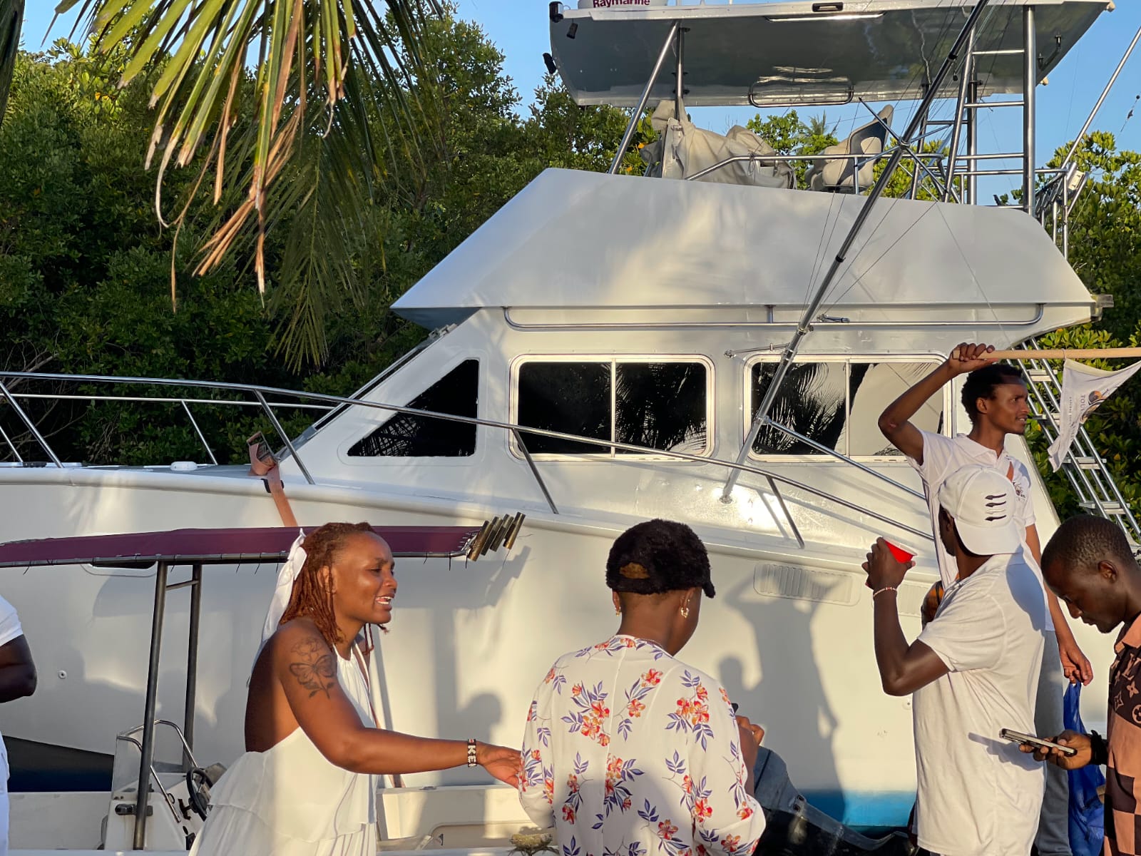 Guests gathered dockside before the creek cruise
