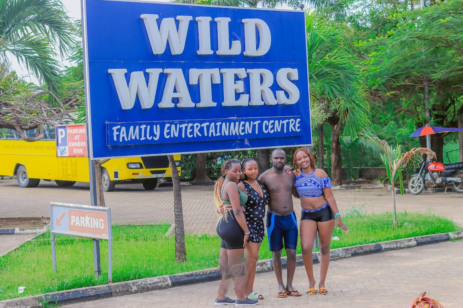 Group photo at the Wild Waters sign