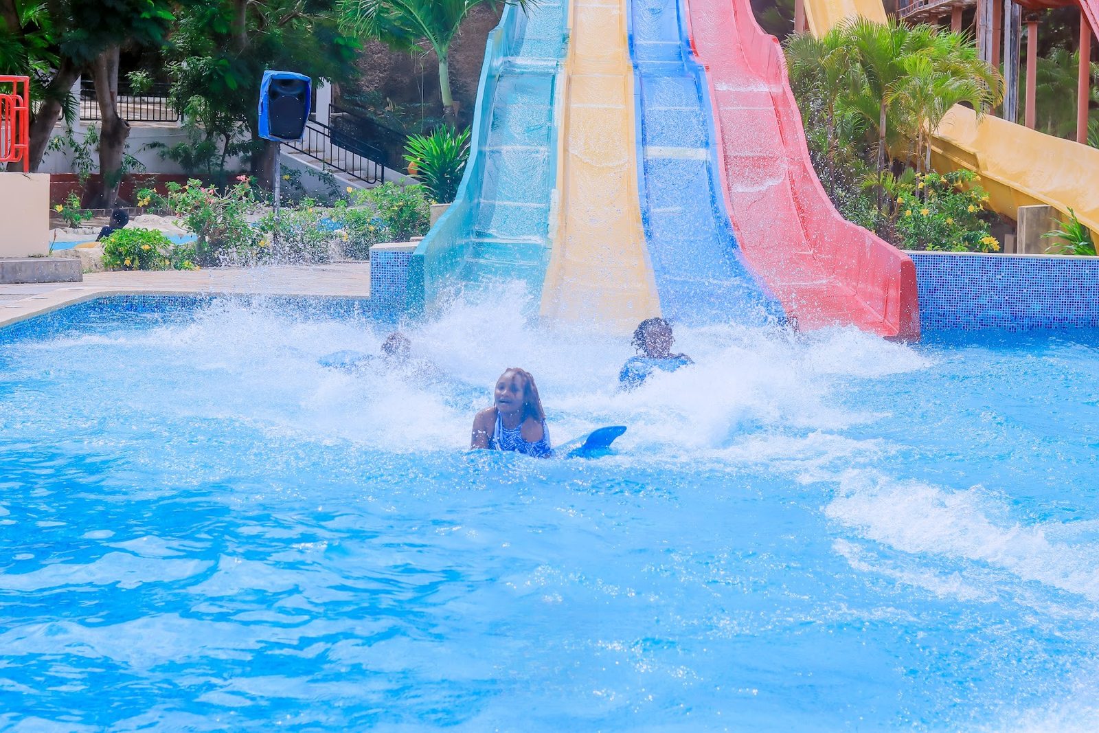 Splashdown at the bottom of the slides