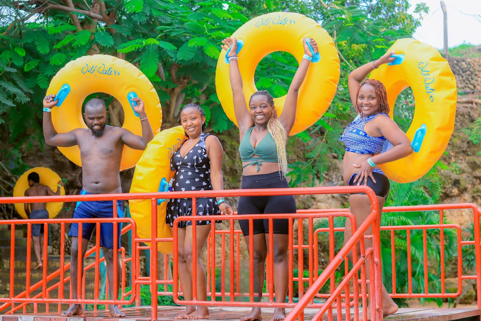 Guests holding tubes at Wild Waters